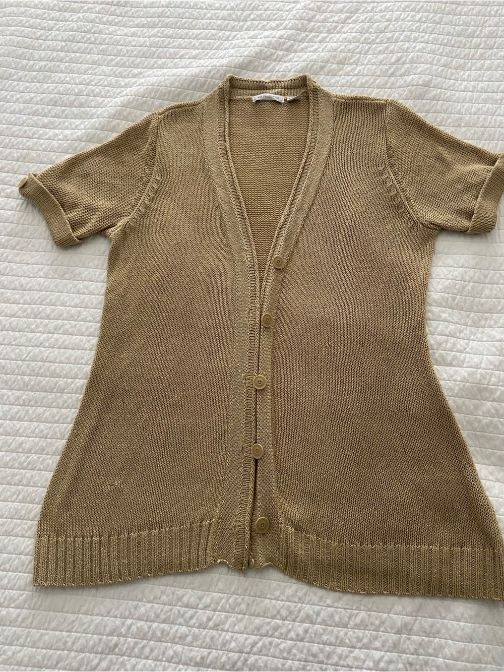 Liz Claiborne Short-Sleeve Button Cardigan in Tan